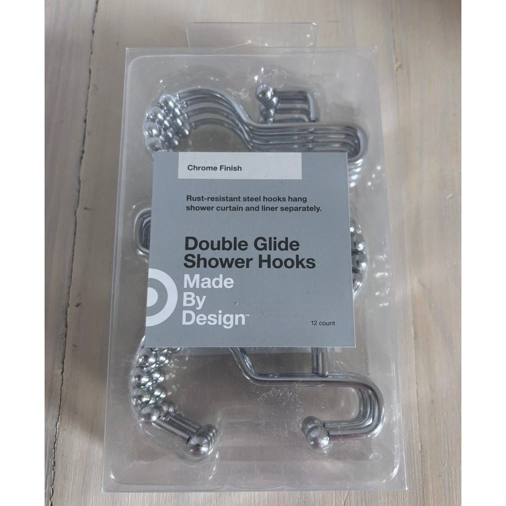Made By Design Double Glide Shower Hooks Chrome Finish Rust Resistant Steel 12ct